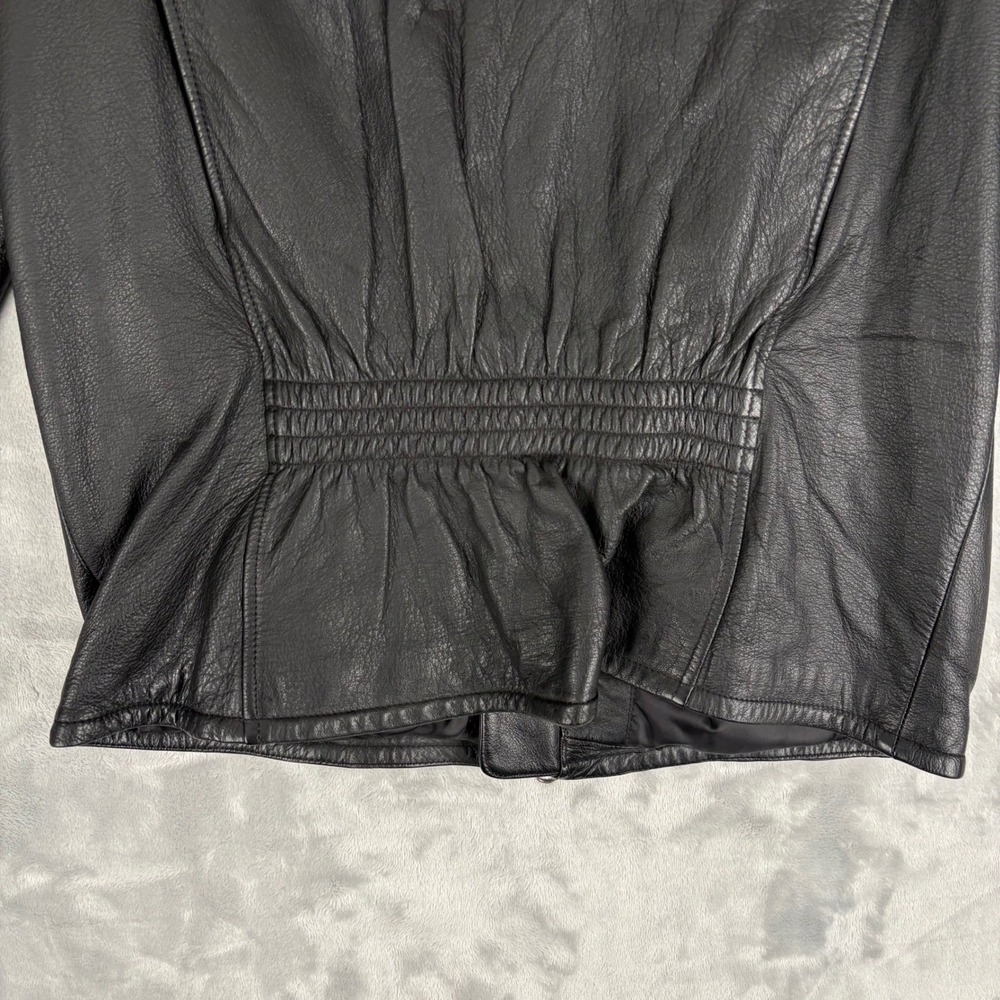 Harley Davidson Womens Leather Jacket Black Large Embroidered Logo Pockets - Picture 11 of 16